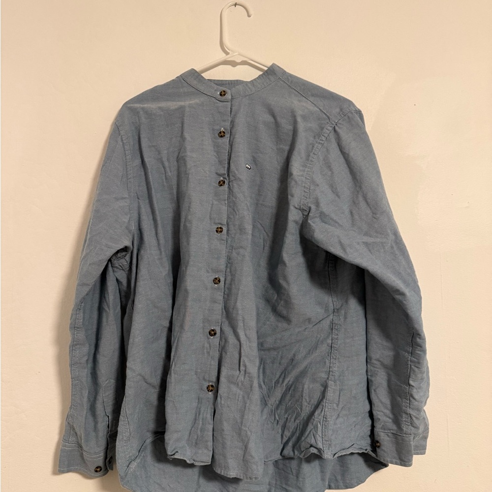 Peau De Loup Light Blue Button-Back Long Sleeve Top